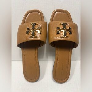 Tory Burch Eleanor Slide Sandals In Caramel Corn / Brown / Gold Hardware Size: 7